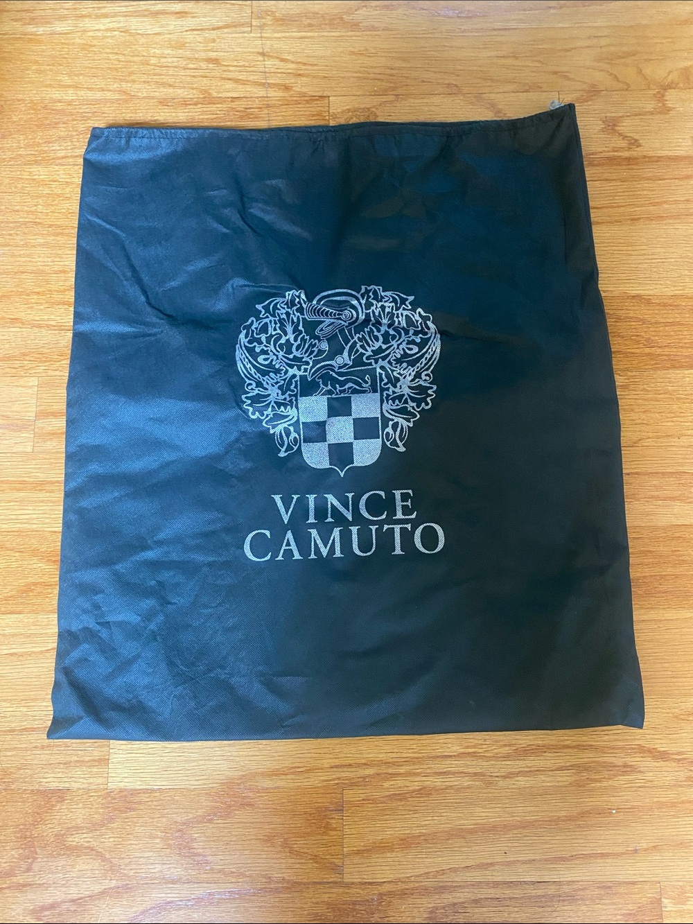 Vince Camuto Large Black Drawstring Dust Bag with Silver Crest